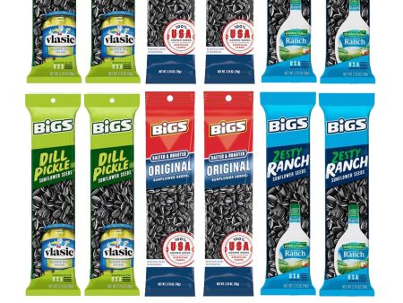 BIGS Sunflower Seeds Variety Pack, Original, Dill Pickle, Zesty Ranch, 2.75 Ounce Each, 4 per Flavor (Pack of 12) on Sale