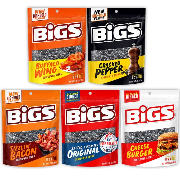 BIGS Sunflower Seeds Variety Pack, 5 Flavors, 5.35 Ounce Each, 1 Bag per Flavor Discount