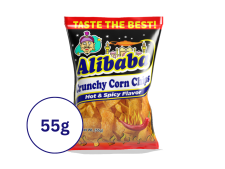 Alibaba Crunchy Corn Chips Hot & Spicy Flavor - 55g For Discount