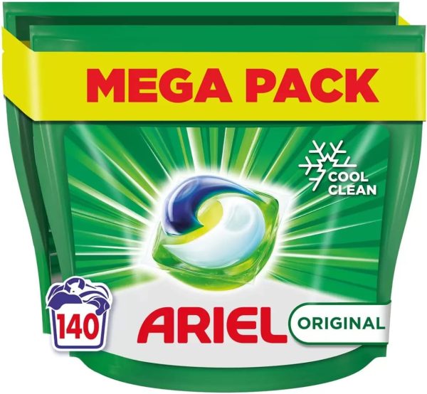 Ariel All in One Pods, 140 Wash Capsules, Laundry Detergent with cool clean technology Discount