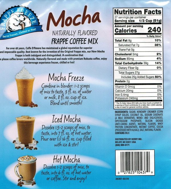 Caffe D Amore Frappe Freeze Frappe Coffee Mix, Mocha, 3 Lb Supply