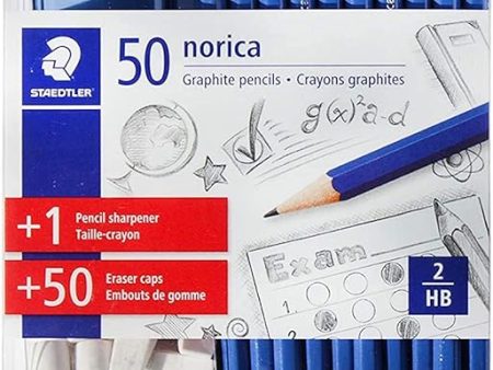 Staedtler Pencils Norica Graphite HB2 Graphic 101 Piece 50 Pencils + 1 Pencil Sharpener + 50 Eraser Caps HB For Sale