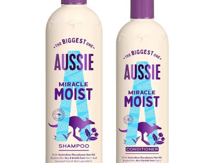 Aussie Miracle Moist Shampoo 675ml & Conditioner 470ml with Macadamia Nut Oil Online now