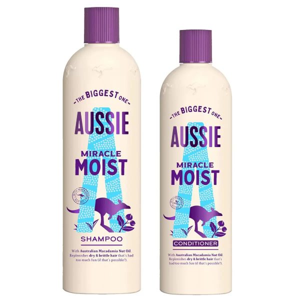 Aussie Miracle Moist Shampoo 675ml & Conditioner 470ml with Macadamia Nut Oil Online now