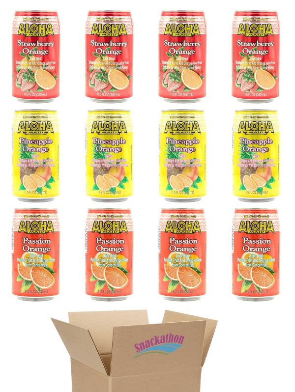 Aloha Maid Drinks, Orange Variety Pack, 3 Flavors, 4 Cans per Flavor, Total 12 Cans Online now