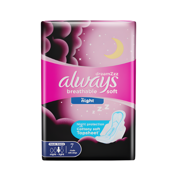 Always Breathable Soft Maxi Thick Night Sanitary Pads With Wings - 7 Pcs For Sale