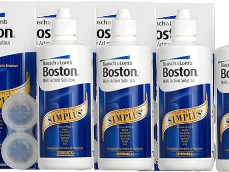 Boston Simplus Multi-Action Solution, 4x 120ml Contact Lens Solution for Rigid Gas Permeable Contact Lenses - Clean, Disinfect & Condition with 4x Lens Cases Hot on Sale