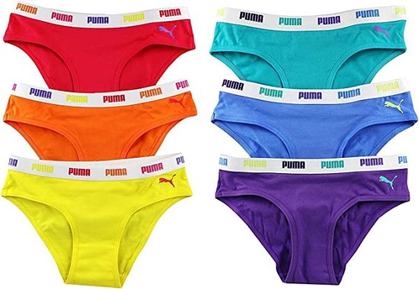 Puma Girls 6 Pack Cotton Stretch Bikini Panties, Colors: pink, orange, yellow, green, blue, purple Online Hot Sale