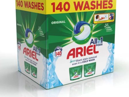 Ariel All in One Pods, 140 Wash Capsules, Laundry Detergent with cool clean technology Discount