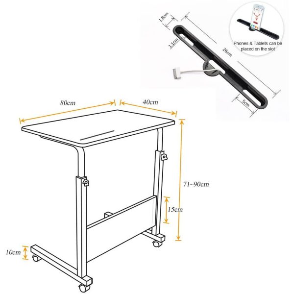 DlandHome 80 x 40cm computer desk learning desk care table bedside breakfast table height adjustable with casters side table for office bedroom with tablet slot Online Hot Sale