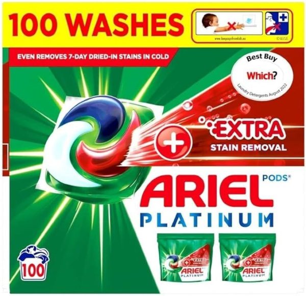 Ariel Platinum Washing Pods 100 Washes 2320G +Extra Stain Removal On top Sale