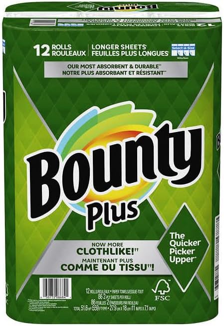 Bounty Plus Select-A-Size Paper Kitchen Towels, 86 sheets x 12 pack Hot on Sale