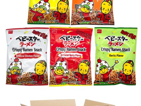 Baby Star Crispy Ramen Snacks Variety Pack, 5 Flavors (Chicken, Spicy, Garlic, Tonkotsu, Yakisoba), 1 Bag each Flavor For Discount