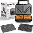 Breville 3-in-1 Ultimate Snack Maker | Deep Fill Toastie Maker, Waffle Maker & Panini Press | Removable Non-Stick Plates | Black & Stainless Steel [VST098] -- clearance Sale