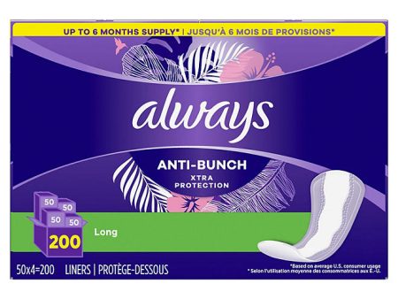 Always Anti-Bunch Xtra Protection Daily Liners, Long, Unscented (200 ct.) on Sale