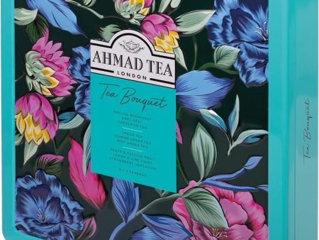 Ahmad Tea Floral Tea Tin Gift, Blue Caddy, 72 Tea Bags, Our most popular Black and Green Tea Assortment Online