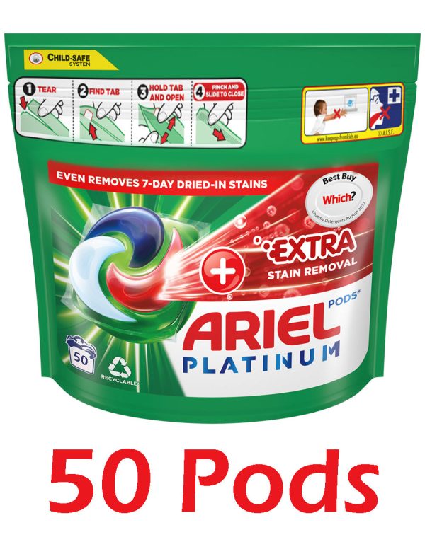 Ariel Platinum Washing Pods 50 Washes +Extra Stain Removal Online Sale