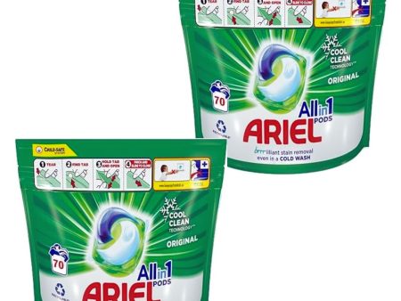 Ariel All in One Pods, 70 Wash Pods For Automatic Washing Machines With a child safety lock--- pack of 2 Sale