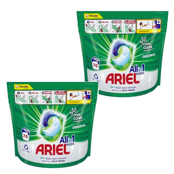 Ariel All in One Pods, 70 Wash Pods For Automatic Washing Machines With a child safety lock--- pack of 2 Sale