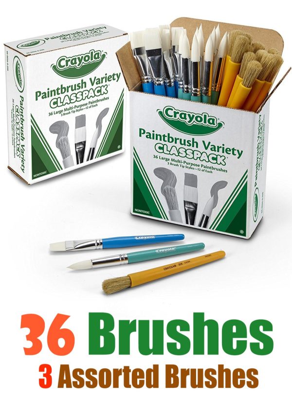 Crayola Paintbrush Variety Classpack Set 36-Piece With 3 Assorted Brushes on Sale