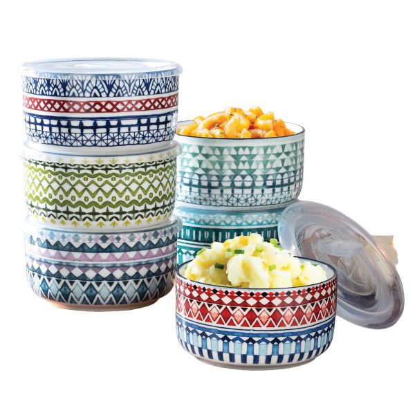 Signature Housewares Microwavable Stoneware Bowls with Lids, 6-pack Cheap