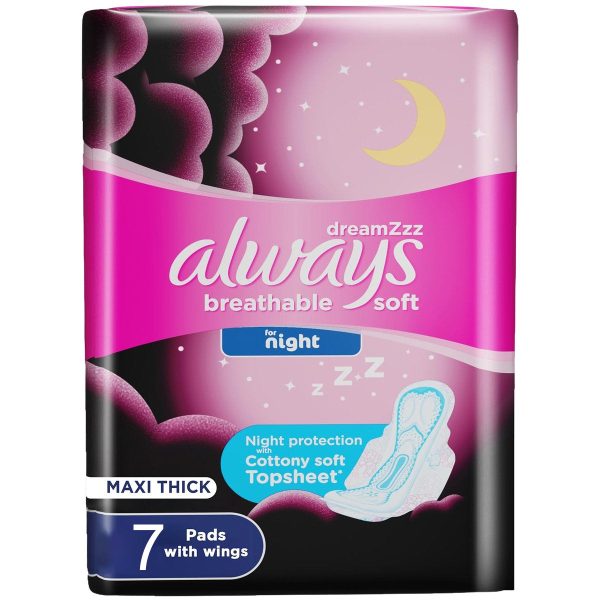 Always Breathable Soft Maxi Thick Night Sanitary Pads With Wings - 7 Pcs For Sale