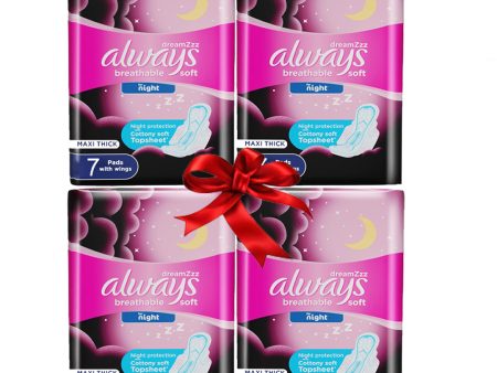 Always Breathable Soft Maxi Thick Night Sanitary Pads With Wings - 7 Pcs (3+1) Online now