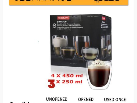 Bodum PAVINA Double Walled Thermo Glasses - Pack of 7 (4x 450ml and 3x 250ml)- clearance For Sale