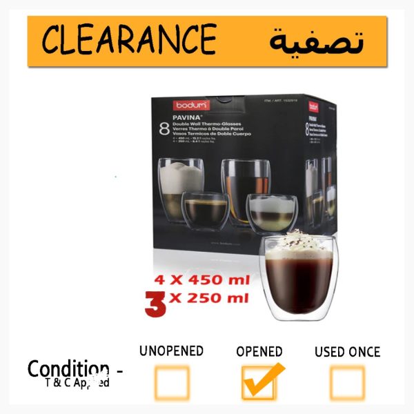 Bodum PAVINA Double Walled Thermo Glasses - Pack of 7 (4x 450ml and 3x 250ml)- clearance For Sale