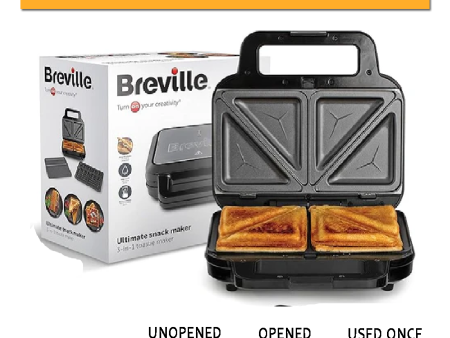 Breville 3-in-1 Ultimate Snack Maker | Deep Fill Toastie Maker, Waffle Maker & Panini Press | Removable Non-Stick Plates | Black & Stainless Steel [VST098] -- clearance Sale