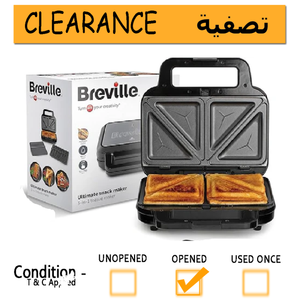 Breville 3-in-1 Ultimate Snack Maker | Deep Fill Toastie Maker, Waffle Maker & Panini Press | Removable Non-Stick Plates | Black & Stainless Steel [VST098] -- clearance Sale