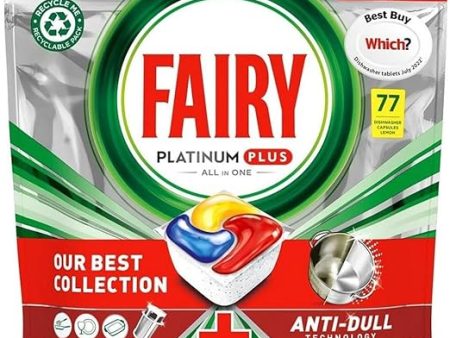 Fairy Platinum Plus All-in-One Dishwasher Tablets, Lemon, 77 Tablets, Fairy s Best Tough Food Cleaning Anti-dull Technology For Sale