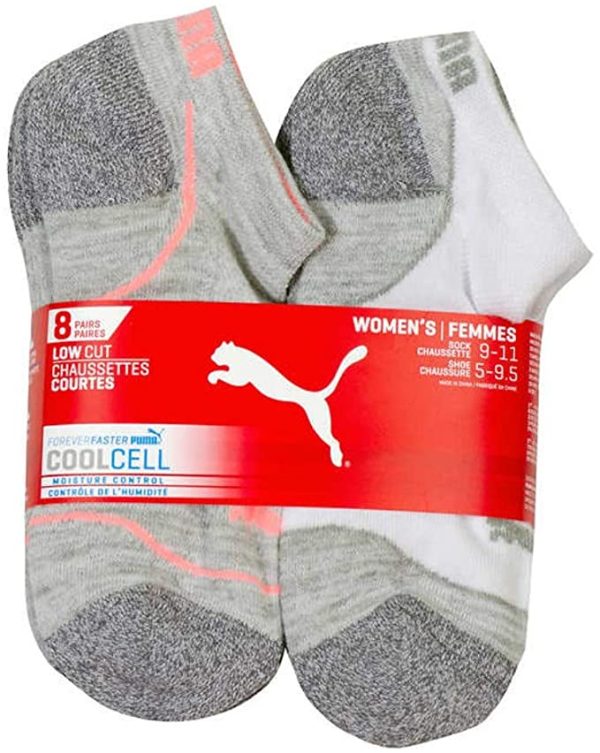 Puma Womens Low Cut Cushioned Socks 12-Pack, White-Pink, 9-11 Online Sale