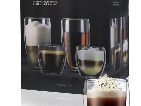 Bodum PAVINA Double Walled Thermo Glasses - Pack of 8 (4x 450ml and 4x 250ml) For Sale