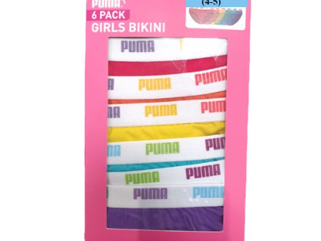 Puma Girls 6 Pack Cotton Stretch Bikini Panties, Colors: pink, orange, yellow, green, blue, purple Online Hot Sale