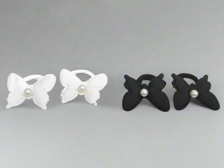 Black & White Color Butterfly Hair Ties - 12 Pcs Fashion