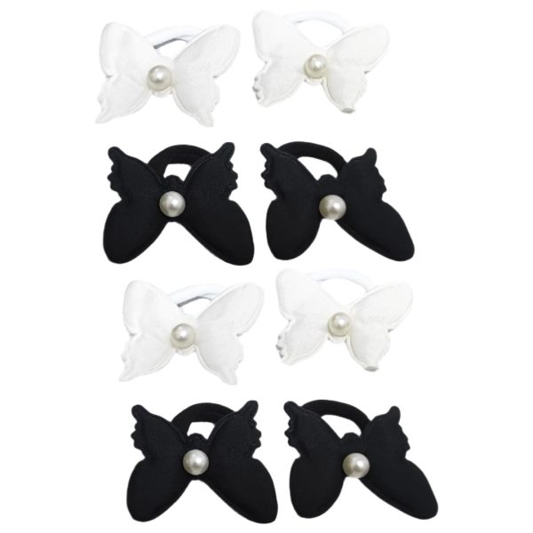 Black & White Color Butterfly Hair Ties - 12 Pcs Fashion