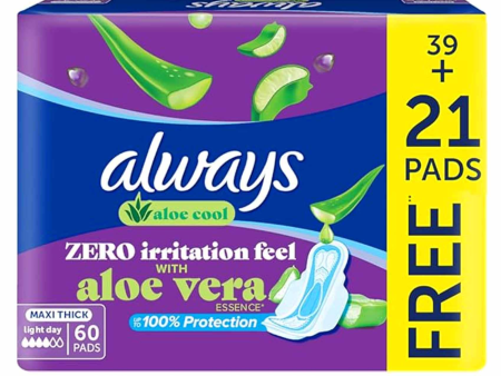 Always Aloe Cool Zero Irritation Feel Maxi Thick Long Pads - 60 Pads Discount