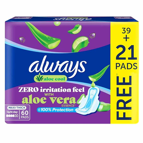 Always Aloe Cool Zero Irritation Feel Maxi Thick Long Pads - 60 Pads Discount